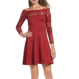 BB Dakota Dennett red lace off the shoulder dress